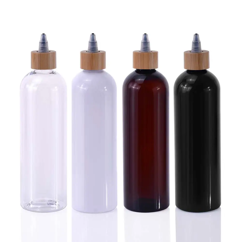2 Unzen 60ml 100ml 200ml PET Klarer Kunststoff Squeeze PET Kunststoff Haaröl flasche mit Bambus Twist Cap