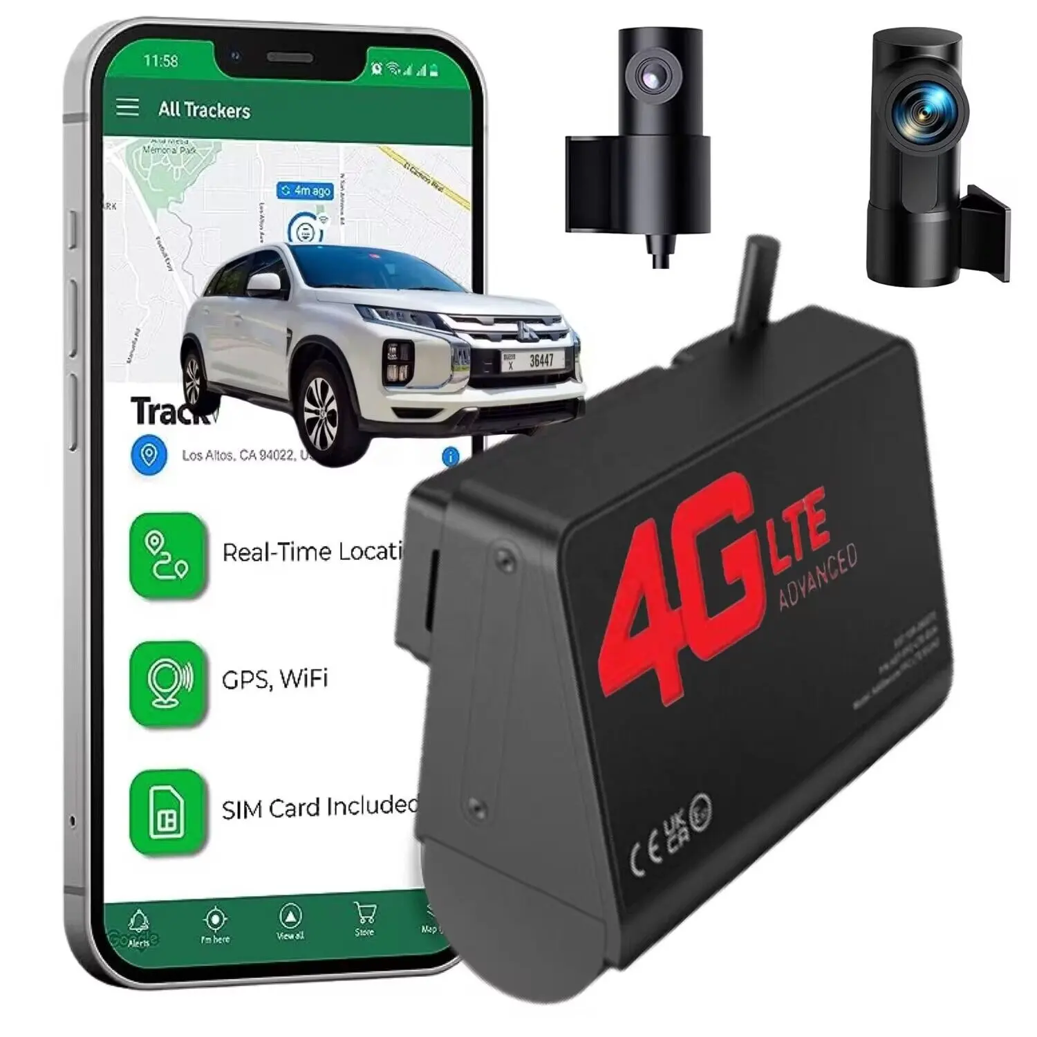 4Gミニダッシュカメラ、フロントインサイドリアカムレコーディング24HパーキングWiFiライブモニタータクシー車ブラックボックスGPSロケーション