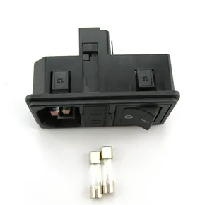 AC 250V 15A 3 Terminal Power Socket with Fuse Holder Case ON/OFF Switch Power Supply