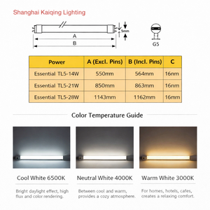 Tube lumineux CFL <span class=keywords><strong>T5</strong></span> 14W/<span class=keywords><strong>28W</strong></span> 6000K lumière du jour avec CRI 95 AC 85-265V Durée de vie de 30 000 heures - Product Image 3