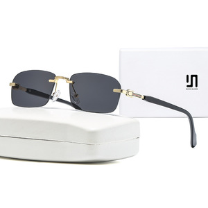 Lunettes de soleil carrées sans monture en métal unisexe, verres PC UV400, type 3, pare-soleil, couleur noire, numéro de pièce 7715 - Product Image 6