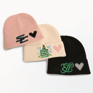 Bonnet en <span class=keywords><strong>tricot</strong></span> côtelé épais brodé personnalisé avec logo, bonnets à revers, vente en gros - Product Image 2