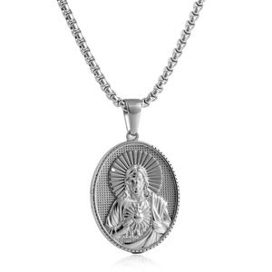 <b>Titanium</b> Steel Oval Christian Pendant Necklace Men's Religious Jewelry Everyday Wear 270103 - Product Image 1