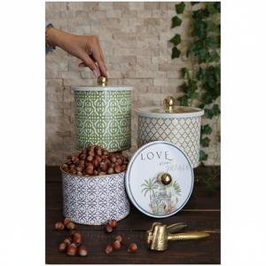 Kontensan Round <b>Metal</b> <b>Tin</b> Canister Set Dia 140mm (3Pcs) Tropical Jungle Lush Paradise of Nature & Wildlife Forest Design - Product Image 3