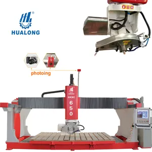 HuaLong Machinery Machine de découpe et de fraisage de pierre cnc 5 axes avec scie à pont logicielle de système italien avec table de titre