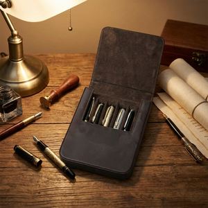 Crazy Horse Leather Pen case Handmade <b>6</b>-slot Magnetic <b>Drawer</b> Style Student Genuine Leather Fountain Pen Storage Box Modern - Product Image 3