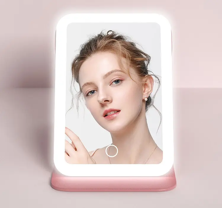 Großhandel Custom Logo Hands piegel Private Label Kompakte LED Tischs piegel LED-Leuchten Travel Small Portable Makeup Mirror