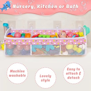 2 Styles Bathroom Toy <b>Storage</b> <b>Hanging</b> Bag with 4 Hooks, Large Capacity <b>Wall</b>-mounted <b>Storage</b> Bag, Bathroom Supplies Organizer - Product Image 2
