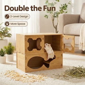 Casa de Bambú para Hámster, Doble Capa, Túnel Escondite, Juguete para Mascotas Pequeñas, Ecológico, Forma Rectangular - Product Image 2