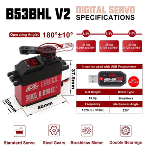 Moteur numérique programmable à engrenages en acier sans balais à couple élevé B53BHL V2 0.090Sec 31KG pour voiture RC 1/10 - Product Image 3