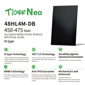 Module photovoltaïque monocristallin <span class=keywords><strong>Jinko</strong></span> N-Type entièrement noir avec double vitrage 450w 455w 460w 465w 470w 475w Panneau solaire - Product Image 2