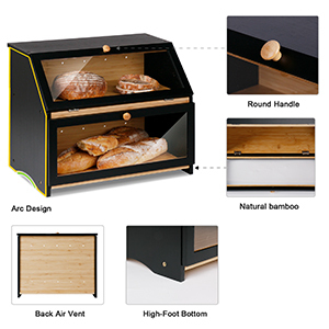 Boîte à pain en bois de style fermier haut de gamme, organisateur de comptoir et armoire de garde-manger avec bac à miettes, rangement pour pain fait maison, utilisation alimentaire - Product Image 3