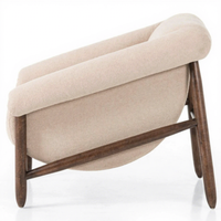 Massiver Dunkler Holzrahmen Moderner Akzentstuhl Beiger Teddy-Stoff Abgerundete Armlehnen Wabi-Sabi Einzelner Loungesessel Wohnzimmer