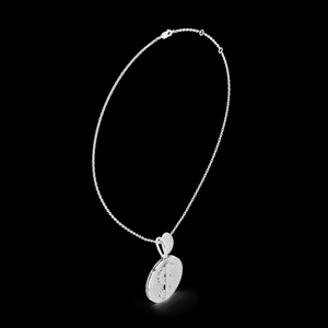 Silver Minimalist Luxury Diamond <b>Medallion</b> Pendant with Sparkling Diamonds Modern Elegant Wedding Party - Product Image 2