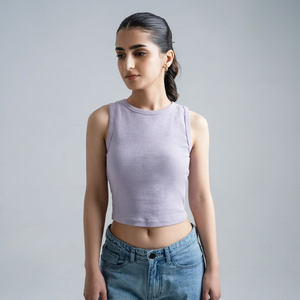 Custom Women Ribbed Crop CAMIS Sleeveless Cotton Stretch Casual Summer Basic Fitness Vest Floral Pattern Sweet Style - Product Image 1