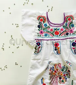 Vintage Mexicaanse Geborduurde Jurk Nieuwste Meisje Kids Blouse Korte Mouwen Kleding Voor Meisje Kinderen