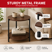 Mesa Auxiliar Redonda de 2 Niveles con Superficie de Madera MDF - Mesa Auxiliar Moderna con Estructura de Metal Negro para Decoración de Sala de Estar y Dormitorio