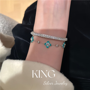 สร้อยข้อมือเงินแท้ S925 ลายดอกไม้สี่กลีบ ชุดเครื่องประดับแฟชั่นสำหรับผู้หญิง - Product Image 5