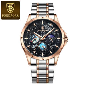 Montre pour homme POEDAGAR 916, montre de sport de luxe, étanche, en cuir véritable, à quartz, montre-bracelet lumineuse pour homme - Product Image 1
