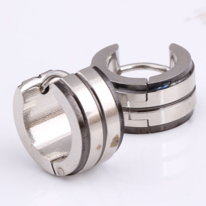 Pendientes de aro de 7 mm, geométricos, de acero inoxidable, con rayas negras, epoxi, minimalistas, para mujer - Product Image 3