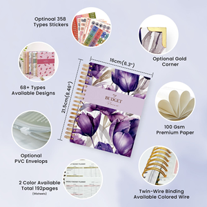 Planificateur <span class=keywords><strong>de</strong></span> budget hebdomadaire et mensuel 2026 avec autocollants, suivi financier, feuilles <span class=keywords><strong>de</strong></span> définition d'objectifs et couvertures florales pour la maison et le bureau - Product Image 3