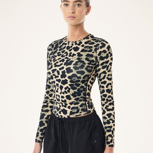 Women's Custom Two Piece Yoga <b>Set</b>-<b>Modest</b> Leopard Print Soft Shirt and Legging Shorts for Spring Summer Cheetah Loungewear - Product Image 4