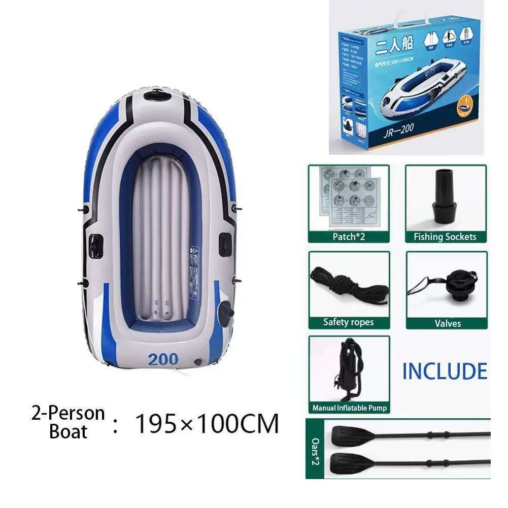 Kayak doble azul [195x100] con bomba de mano y kit inflable.