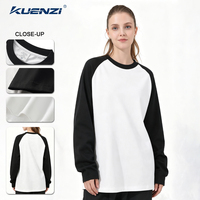 T-shirt pour femme Kuenzi personnalisé avec logo, col rond, manches raglan, 100% coton, 270 GSM, poids lourd, coupe ample, color-blocking