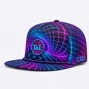 Casquette de golf Cyber Neon Grid Rose Bleu Imperméable avec Patch PVC et Cordon, Snapback 5 Panneaux Perforée Respirante Streetwear Homme Femme - Product Image 1