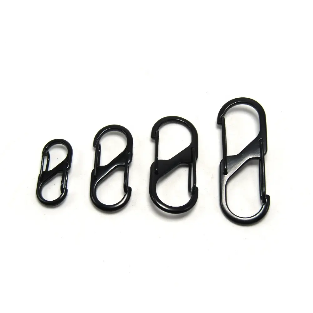 Mousqueton noir mat en alliage de zinc personnalisé en forme de S Mousqueton double S Mini 8 clips de verrouillage à crochet pour l'extérieur