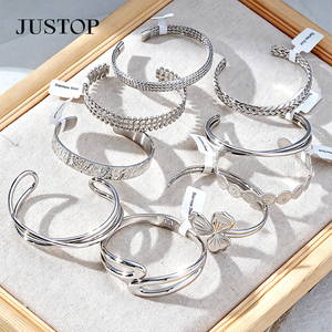 JUSTOP Stainless steel Tibetan Silver Bangles Set Classic Flower Pattern Unisex Fashion <b>Bracelets</b> Alloy Jewelry - Product Image 6