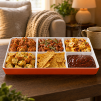 Plateau de service divisé en mélamine à 6 compartiments personnalisé pour la vente en gros, idéal pour les fêtes de Hot Pot et de BBQ coréen