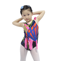 Tenue de gymnastique pour filles à motifs colorés sans manches avec strass brillants et embellissement de franges pour la performance sur scène