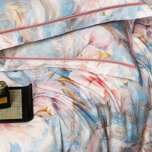 Bleu Floral Plante Impression Numérique Housse de Couette <span class=keywords><strong>Gris</strong></span> Draps Lumière De Luxe Quatre Pièces Ensemble de Literie Textile À La Maison - Product Image 5