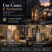 Lanterne funéraire de luxe en acier inoxydable OEM avec support de bougie en verre et motif croix et colombe pour la décoration des tombes commémoratives