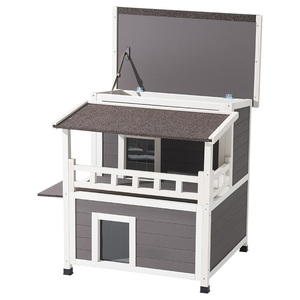 Maison pour <span class=keywords><strong>chat</strong></span> isolée à 2 étages, abri pour <span class=keywords><strong>chat</strong></span> en bois avec isolation en <span class=keywords><strong>mousse</strong></span>, abri pour <span class=keywords><strong>chat</strong></span> errant avec balcon, condos pour chats imperméables - Product Image 2