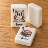 Jeu de tuiles de mahjong en acrylique couleur crème personnalisée, motif club de lecture et fleurs, style américain, pour centre senior et fête