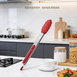 Pinces alimentaires en silicone de 9 pouces, en acier inoxydable, résistantes à la chaleur, anti-brûlure, pour griller la viande - Product Image 4