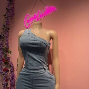 महिलाओं के शरीर के सूट खिंचाव स्ट्रैपलेस स्लिम रोमर स्ट्रीटवियर डेनिम बॉडीकॉन जंपसूट फ्लड पैंट जींस - Product Image 3