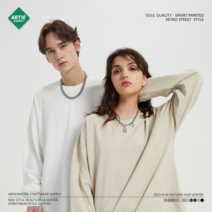 Artie เสื้อยืดผู้ชายรุ่น310g, เสื้อยืดแขนยาวย้อนยุคฟอกสีทรงหลวมทันสมัยสีทึบ - Product Image 6