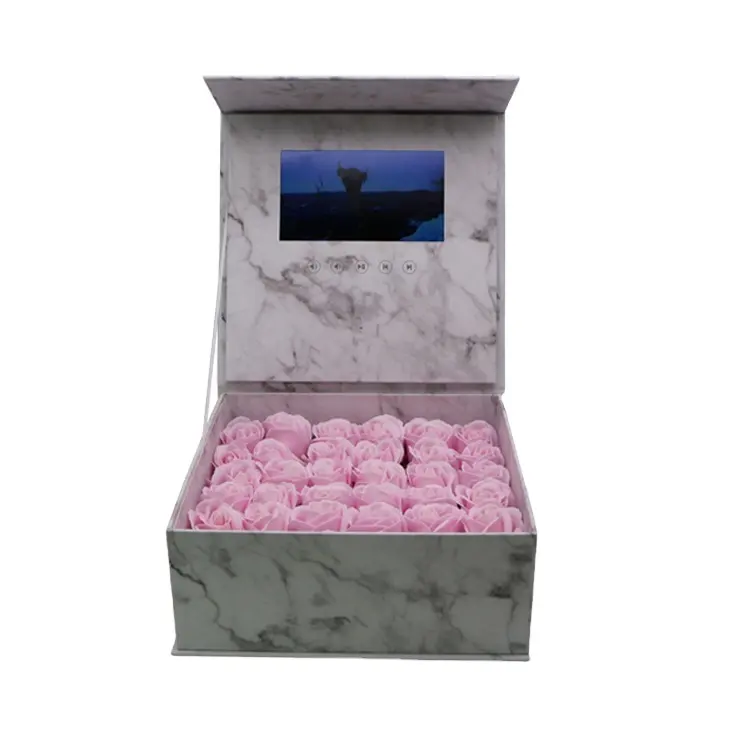 ที่นิยมที่กำหนดเองเชิญขนาดเล็ก TFT หินอ่อนสีขาว7นิ้วหน้าจอ LCD วิดีโอกล่องของขวัญสำหรับโฆษณาของขวัญดอกไม้