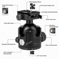 Tête de trépied à profil bas de 54 mm, capacité de charge de 35 kg, tête de trépied robuste avec plaque de dégagement rapide de type Arca pour appareil photo reflex numérique sans miroir