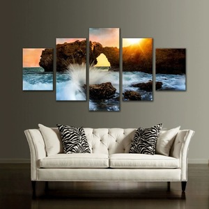 Bord de mer coucher de soleil paysage cinq pièces <span class=keywords><strong>collage</strong></span> vue sur la mer suspendu peintre salon bureau fond peinture décorative - Product Image 2