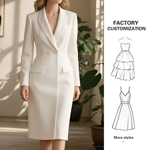 Abito Blazer Lungo da Donna Personalizzato - <span class=keywords><strong>Giacca</strong></span> Bianca Slim Fit a Bottone Singolo, Stile Minimalista Elegante Autunno Inverno a Doppio Uso Servizio OEM - Product Image 1