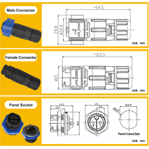 Acoplamiento <span class=keywords><strong>de</strong></span> bayoneta para exteriores M19 <span class=keywords><strong>de</strong></span> 2 pines Ensamblaje <span class=keywords><strong>de</strong></span> soldadura <span class=keywords><strong>de</strong></span> enchufe impermeable IP68 para conexión <span class=keywords><strong>de</strong></span> panel solar e iluminación LED - Product Image 2