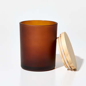 バルク220mlフロストアンバーガラスキャンドルジャー（12個/カートン）-天然パイン蓋、3日発送＆EPE段ボール梱包 - Product Image 6