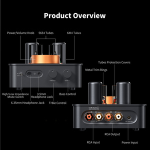 Amplificatore per cuffie a valvole Fosi Audio GR70, preamplificatore in classe A con valvole 5654W*2 e jack da 6,35 mm - Product Image 5
