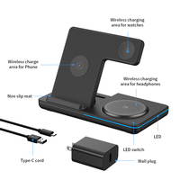 Support de Charge Sans Fil 3-en-1 Pliable Portable 15W 10W pour Téléphone Mobile, Montre Connectée et Écouteurs