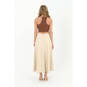 Jupe midi évasée élégante à empiècements Puane pour femme - Jupe beige confortable pour un usage quotidien et des combinaisons stylées - Product Image 2