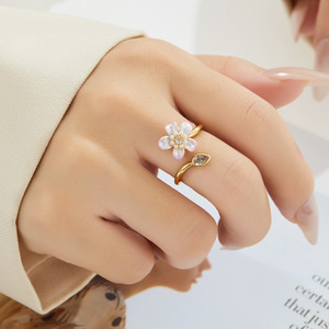 French Style Flower Open Ring Enamel Pave Setting Daily Wear Index Finger Ring Original Design - Product Image 2